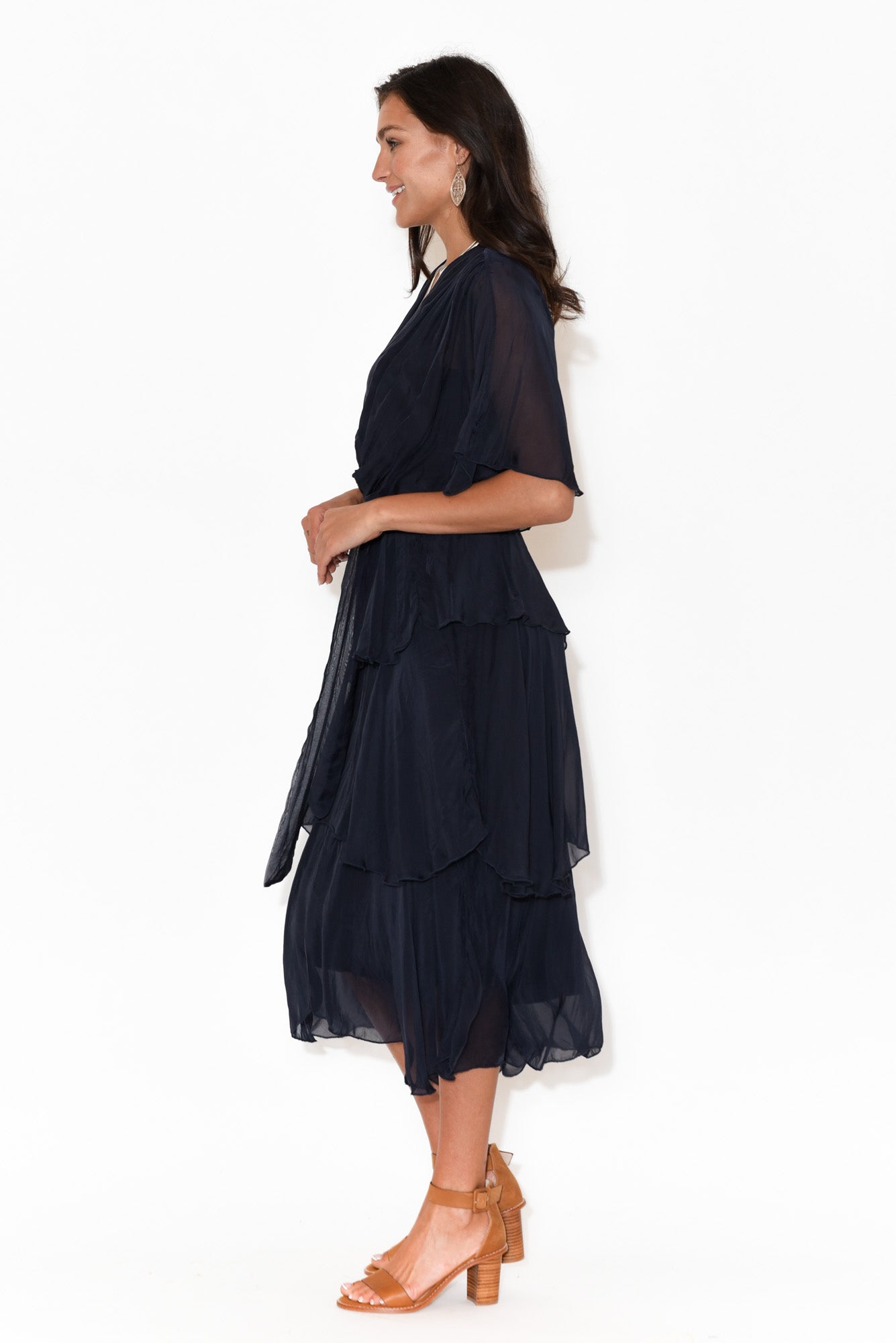 Natalie Navy Silk Layer Dress – Blue ...